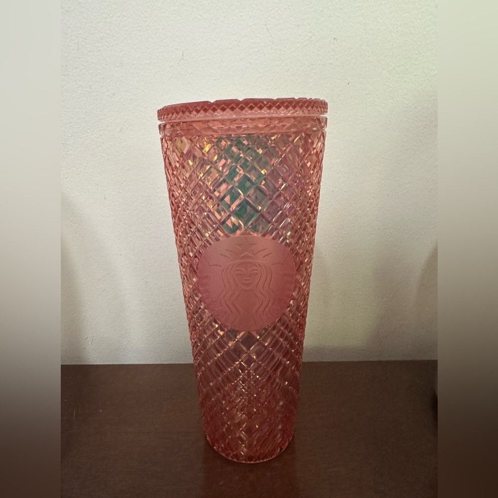 Starbucks Tumbler Cold Cup Iridescent Pink Rose Gold Diamond